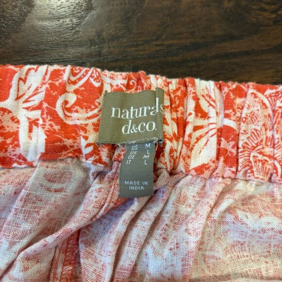 Naturals d&co Orange Bright Floral Flowy Linen Blend Summer Beachy Wide Leg Pant - Picture 5 of 8